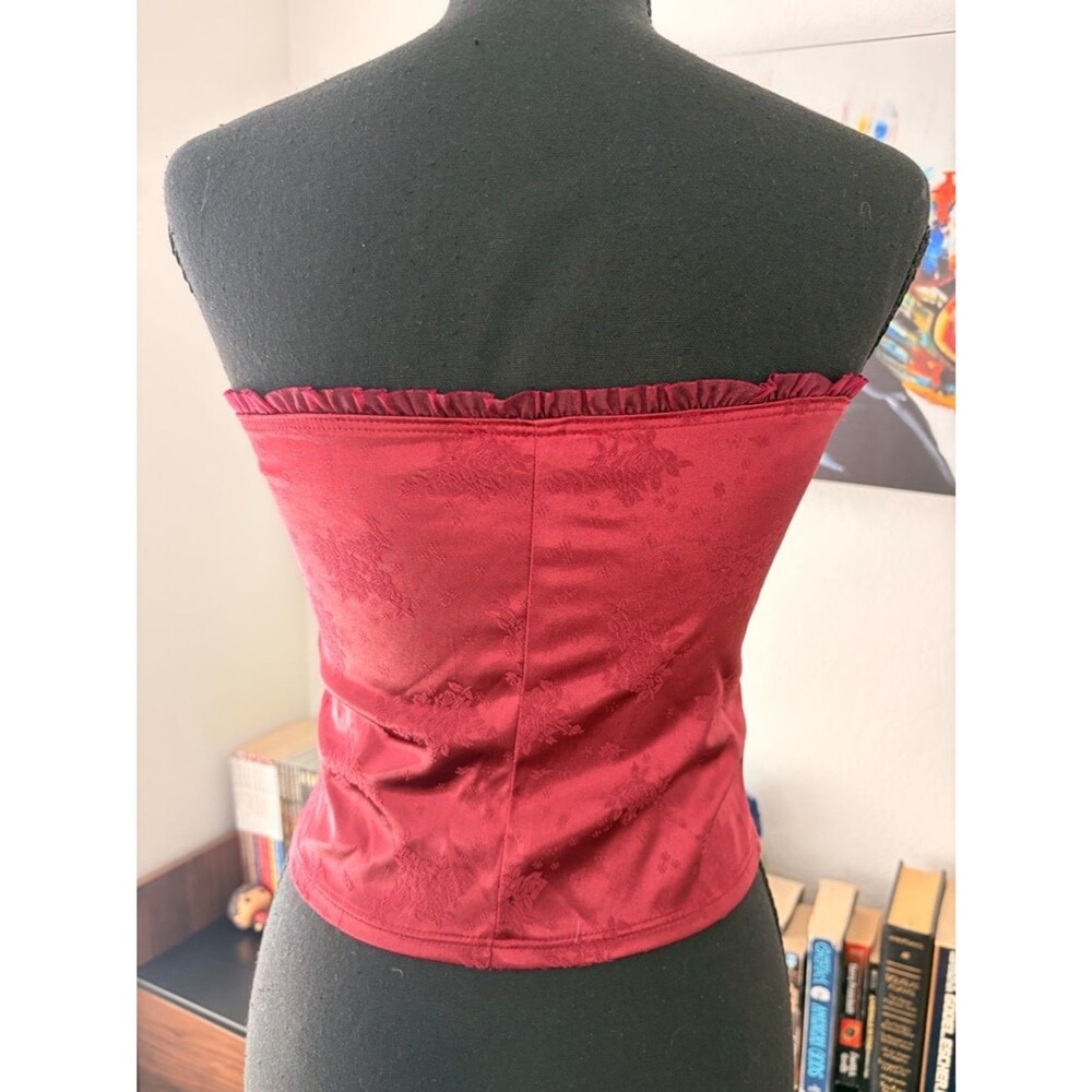 Jump Burgundy Satin Brocade Strapless Corset - Picture 2 of 5